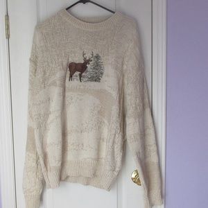 Men's Winter Deer Cream Tan Crewneck Sweater